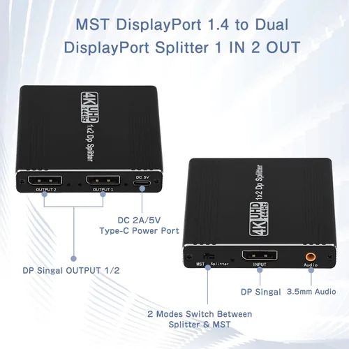 Miniatura 8 de Adaptador divisor DisplayPort a Dual Displayport compatible con modo extendido/espejo MST, 4K a 120Hz 4K @60Hz DisplayPort Splitter 1 en 2 salidas
