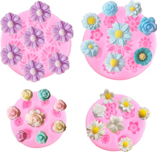 Mujiang Moldes de silicona con diseño de margaritas de rosas, moldes para decoración de tartas, orquídeas y flores, juego de 4