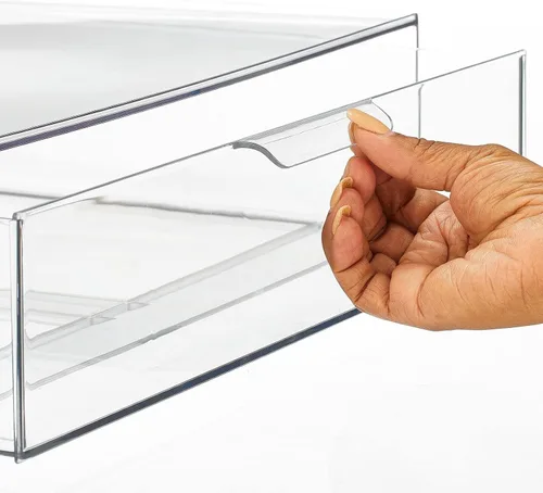 Miniatura 4 de mDesign Contenedor organizador de almacenamiento de baño apilable de plástico ancho con cajón extraíble para gabinete, tocador, estante, armario