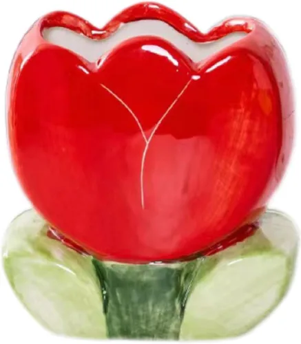 Miniatura 8 de TANG SONG Soporte para brochas de maquillaje de tulipanes de cerámica, caja de almacenamiento de cosméticos de flores, soporte para bolígrafos y Rosa