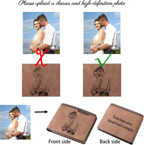 Miniatura 27 de INBLUE Billetera plegable grabada personalizada, cartera de cuero personalizada con foto y texto grabado, regalos para hombres, marido, papá, hijo
