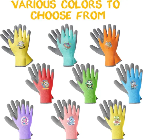 Miniatura 3 de COOLJOB 3 pares de guantes de jardinería para niños de 6 a 8 años, guantes de trabajo de agarre para niños pequeños con revestimiento de goma