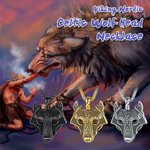 Miniatura 5 de FaithHeart Collar con colgante de lobo vikingo nórdico para hombres y mujeres, acero inoxidable, chapado en oro de 18 quilates, joyería con embalaje
