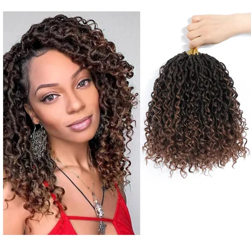Miniatura 32 de 6 paquetes de cabello sintético rizado de Locs Crochet de 22 pulgadas, cabello de ganchillo estilo diosa, trenzas hippie sintéticas, extensiones