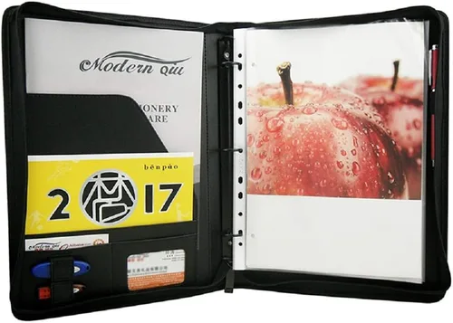 Miniatura 10 de portafolio con cremallera de 3 anillos, organizador de carpeta con bloc de notas tamaño carta legal - Portafolio de PU de cuero con organizador