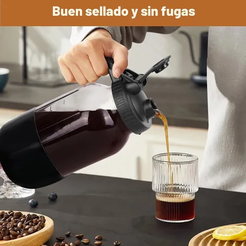 Miniatura 5 de Cafetera de café frío, jarra de frasco Mason con filtro de acero inoxidable, tapa con mango y pico vertedor, vidrio resistente hermético y a prueba