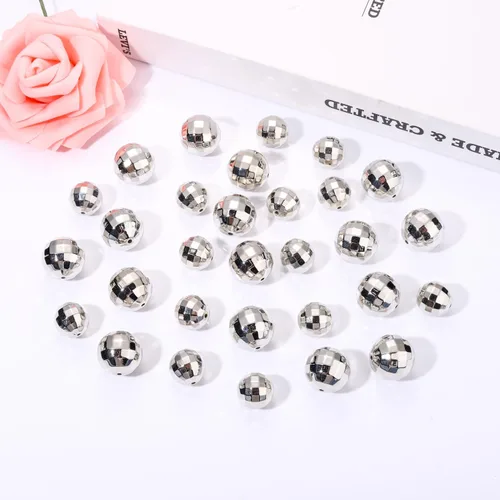 Miniatura 2 de 50 cuentas de bola de discoteca para hacer joyas, cuentas reflectantes de bola de espejo facetadas, dijes plateados de mini bola de discoteca