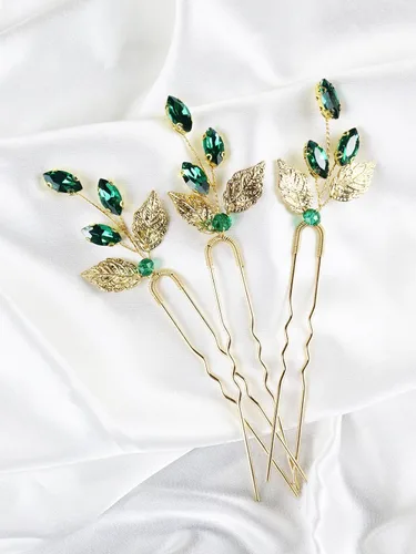 3 piezas de horquillas vintage de hojas doradas para novias, pinzas de cristal hechas a mano para el cabello de mujer, accesorios para el cabello de