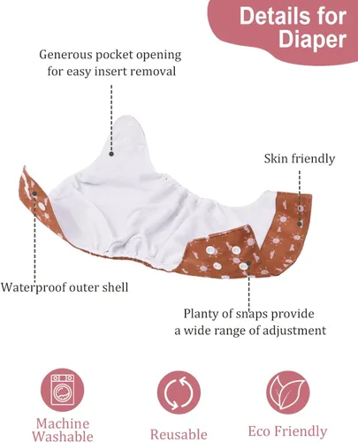 Miniatura 2 de babygoal AWJ Pañales de tela con panel abdominal, paquete de 13, 6 fundas de pañal con 6 insertos y bolsa seca para humedad, ajustables, lavables