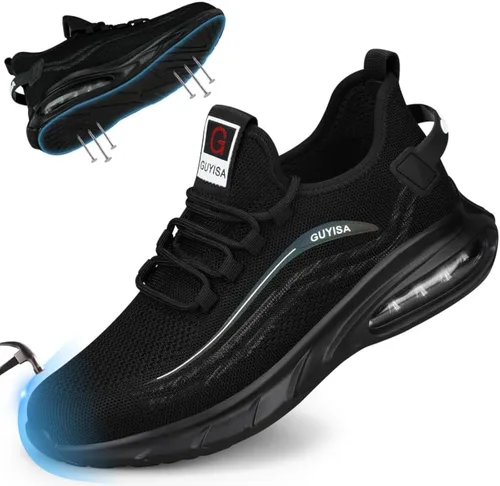 GLANOUDUN Zapatos de punta de acero para hombre, zapatos de trabajo negros, zapatos de seguridad ligeros para hombres, zapatos de seguridad