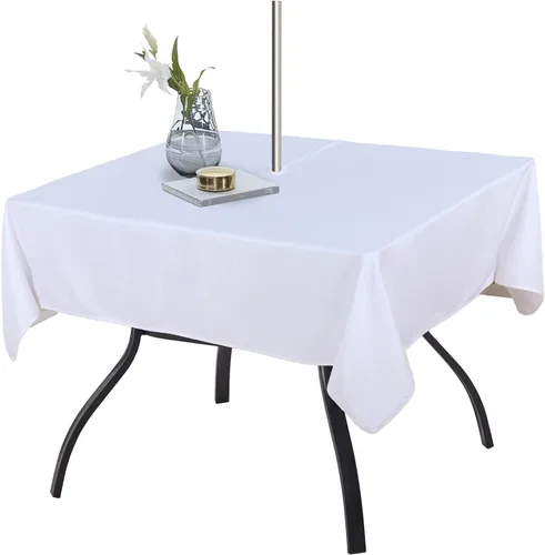 Miniatura 19 de Fitable Cubierta de Mesa Ovalada Oblonga para Exteriores e Interiores - Mantel Lavable Impermeable Sin Arrugas con Cremallera y Orificio para Beige