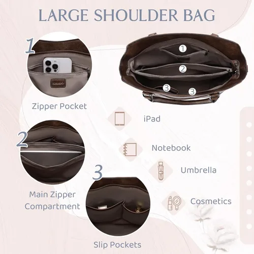 Miniatura 5 de RAVUO Bolso Hobo para mujer, bolso de mano de cuero vegano con asa superior, bolso de hombro elegante para mujer, bolso cruzado con correa