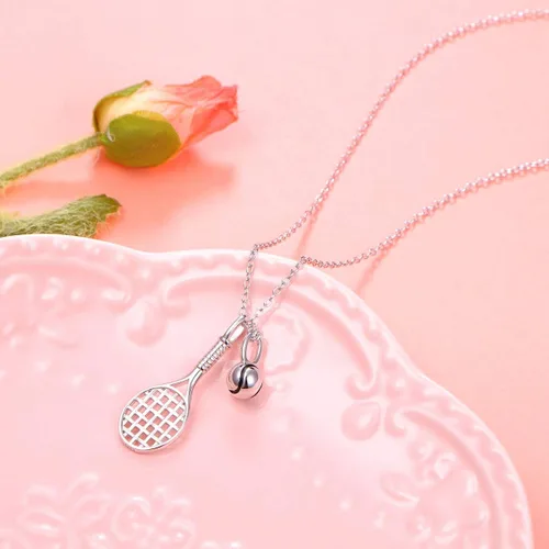 Miniatura 3 de DAOCHONG Collar con colgante de raqueta de tenis de plata esterlina S925, regalo para amantes de los deportes de tenis de 18 pulgadas a 20 pulgadas