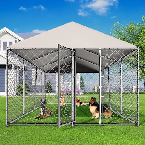 Miniatura 6 de Lyromix 10 x 15 pies Jaula grande para perros al aire libre con techo, Jaula para perros al aire libre con cubierta impermeable, Jaula de eslabones