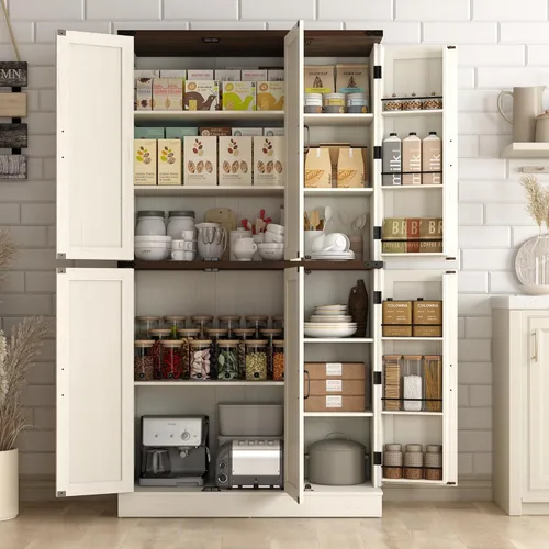 Miniatura 9 de Hlivelood Despensa de cocina de 71 pulgadas de alto, armario de almacenamiento de granja con estantes ajustables, tubo de acero que soporta carga