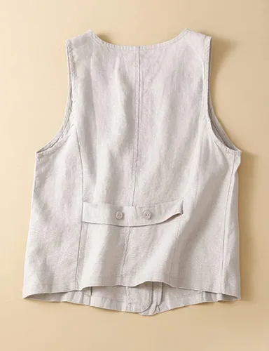 Miniatura 3 de IDEALSANXUN Chaleco de lino de algodón sin mangas para mujer, chaleco casual de verano, cuello en V, chaqueta de cárdigan