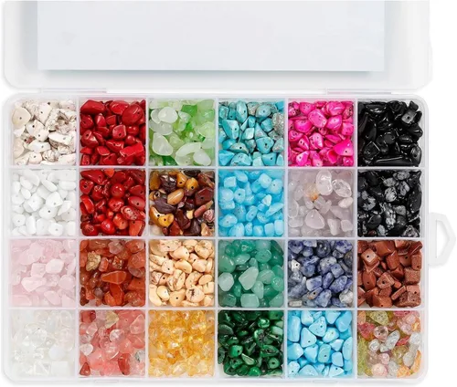 Miniatura 3 de Incraftables 1000 cuentas de chip de cristal para fabricación de joyas, 24 colores surtidos de piedras preciosas (0.23 a 0.39 pulgadas), cuentas