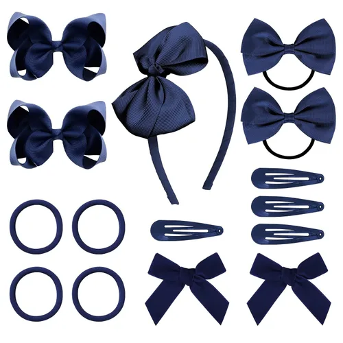 Miniatura 10 de DEEKA Juego de 15 accesorios para el cabello, color azul real, lazos para el cabello, clips, diadema, lazos para niñas pequeñas y escolares