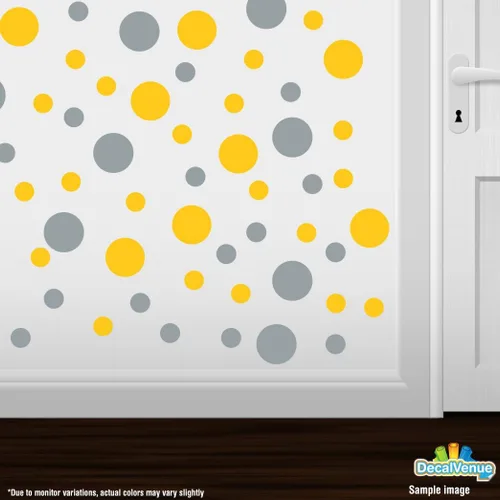 Miniatura 2 de Pegatinas de pared de vinilo amarillo/metálico plateado - círculos de 2 y 4 pulgadas (30 calcomanías)