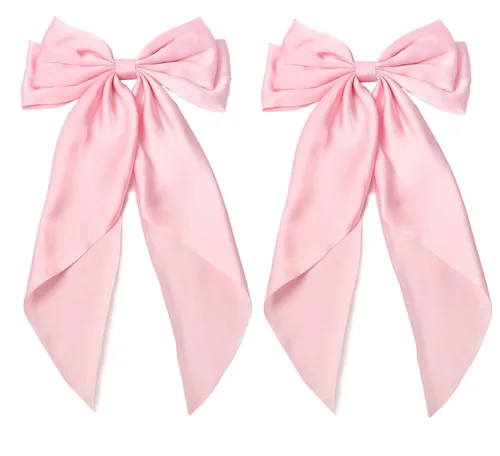 Miniatura 15 de Furling Pompoms - Lazos para el cabello para mujer, pinzas grandes de satén sedoso para el cabello, lazos para el cabello con cola larga, pasadores