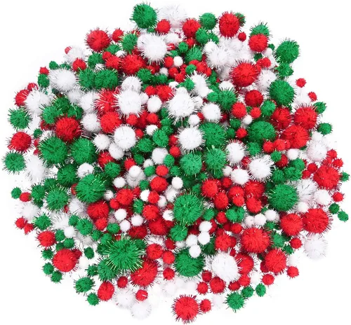 Miniatura 8 de Livder Pompones de Navidad de Glitter Rojo, Verde y Blanco, Pompones Esponjosos, Suministros para Manualidades y Decoración DIY