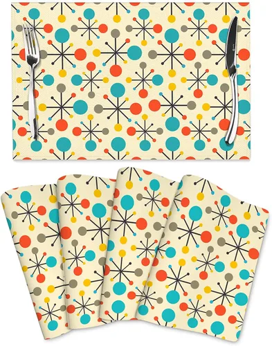 Miniatura 10 de Juego de 4 manteles individuales florales bohemios de lino de 12 x 18 pulgadas, manteles individuales de flores coloridas para cocina, mesa