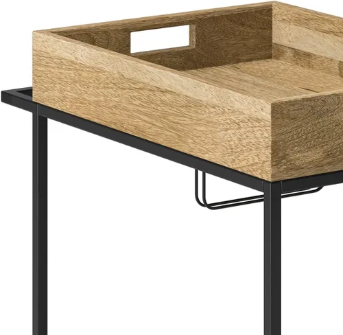 Miniatura 8 de SIMPLIHOME Simons - Carrito de barra de madera maciza de mango de 24 pulgadas de ancho, color natural, para sala de estar, comedor y cocina
