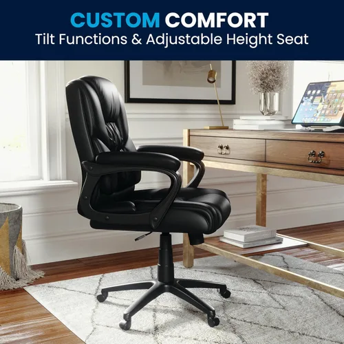 Miniatura 8 de Flash Furniture Fundamentals - Silla giratoria grande y alta de LeatherSoft para oficina y juegos, silla de oficina ergonómica con reposabrazos Negro