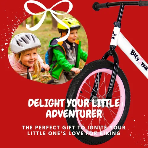 Miniatura 6 de Bicystar Bicicleta de equilibrio para niños de 16 pulgadas para niños de 5 a 8 años, sin pedales, neumáticos de aire, reposapiés, altura ajustable
