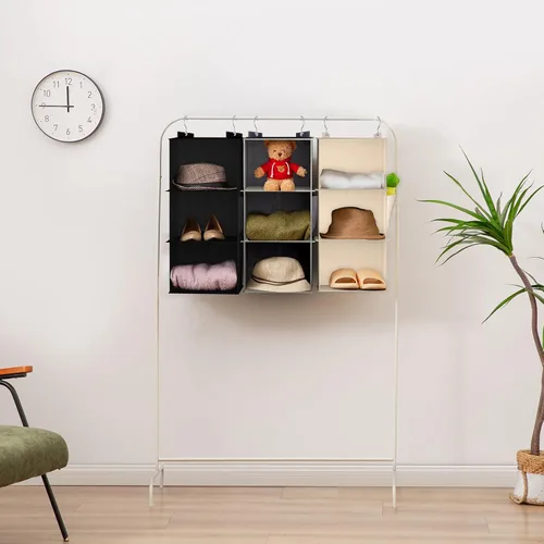Miniatura 4 de YOUDENOVA Organizador colgante de armario, estantes de almacenamiento colgantes de 3 repisas, beige