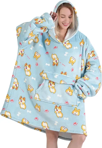 Miniatura 11 de Mewkou Manta con capucha para adultos, manta de forro polar Sherpa de gran tamaño con capucha para mujeres y hombres, café