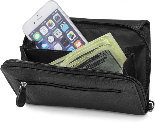 Miniatura 3 de MUNDI - Cartera de mano espaciosa con correa extraíble para la muñeca y función de bloqueo RFID para mujer negro L