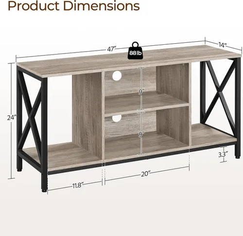 Miniatura 3 de Yaheetech Soporte de TV Industrial para TV de 55 Pulgadas, Mesa de Centro de Entretenimiento y Consola de Medios con Almacenamiento Abierto para Gris