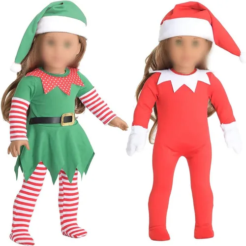 Ropa de muñeca de Navidad de 18 pulgadas, disfraz de elfo de Navidad de 18 pulgadas, trajes de Santa para muñeca de 18 pulgadas (muñecos no