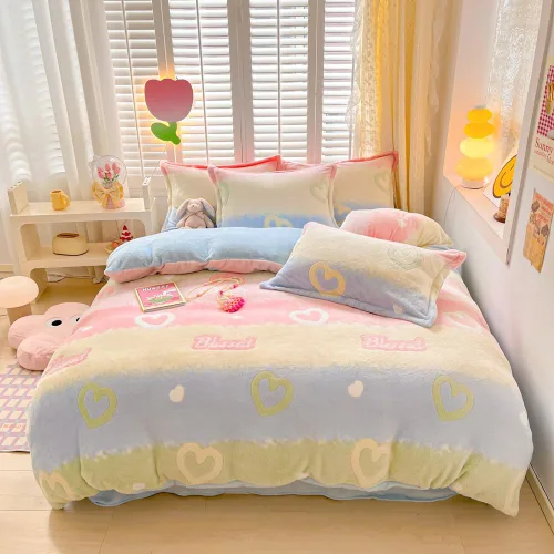 Miniatura 7 de Juego de funda de edredón de carrusel para niños, juego de ropa de cama kawaii rosa, tamaño Twin, funda de edredón y cobertor esponjosa con copos