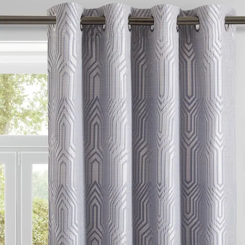 Miniatura 20 de Cortinas de patrón geométrico jacquard 100% opacas beige y plateado, 2 paneles de 52 pulgadas de ancho y 63 pulgadas de largo, con aislamiento