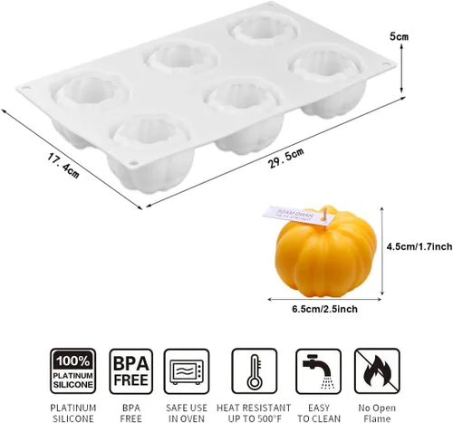 Miniatura 2 de EchoDone Molde de silicona para calabaza, 6 cavidades, molde para hornear cupcakes, bandeja de mousse, moldes para decoración de pasteles de cocina