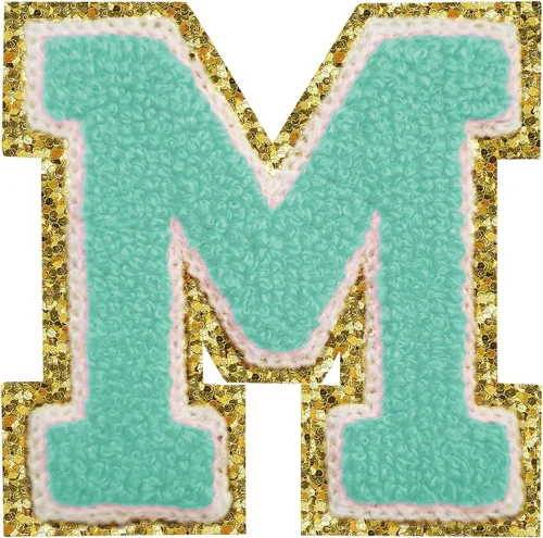 Miniatura 119 de Parches de letras termo-adhesivas de felpilla para chaquetas, parches de letras universitarias con brillantina para planchar en la letra azul A