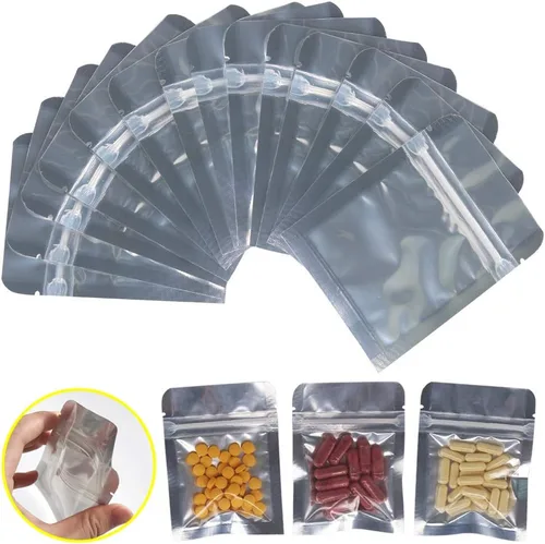 Miniatura 7 de Paquete de 200 bolsas de Mylar con cremallera de 3 x 4 pulgadas, bolsas de plata transparente resellables, bolsas reutilizables de papel de aluminio