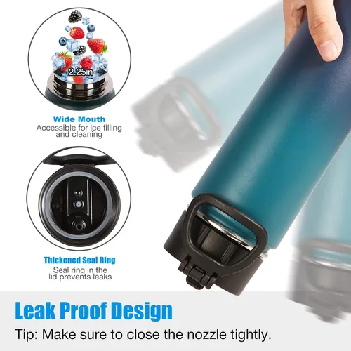 Miniatura 4 de Volhoply Botellas de agua aisladas con popote a granel, paquete de 4, botellas deportivas de acero inoxidable de 22 onzas con asa, tazas de agua