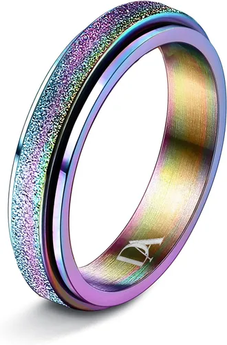 Miniatura 29 de Diamday Anillos antiestrés para mujeres y hombres – Anillo giratorio de acero inoxidable de 2/4 para aliviar la ansiedad y el estrés, con purpurina