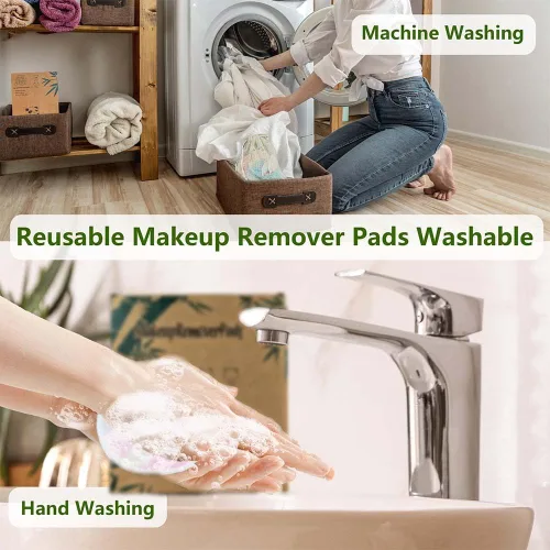 Miniatura 6 de Paquete de 28 almohadillas reutilizables para eliminar el maquillaje con bolsa de lavandería, lavables, suaves y cómodas, lavables de algodón