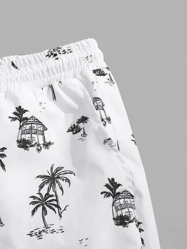 Miniatura 5 de GORGLITTER Conjunto de 2 piezas de camiseta gráfica de manga corta para hombre, estampado hawaiano con cordón y pantalones cortos