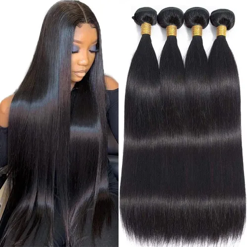 Miniatura 17 de 4 paquetes de cabello humano lacio brasileño de 14, 16, 18, 20 pulgadas, 100% sin procesar, virgen, lacio, paquetes de cabello humano