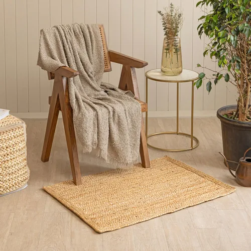 Miniatura 3 de HOMEMONDE Alfombra de yute natural tejida a mano de 2'x3' - Alfombra de piso rústica vintage trenzada reversible estilo granja para interiores