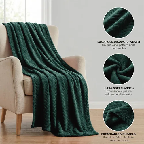 Miniatura 7 de Exclusivo Mezcla - Manta individual para cama, mantas de forro polar ligeras y acogedoras con textura ondulada decorativa, adecuadas para el Verde