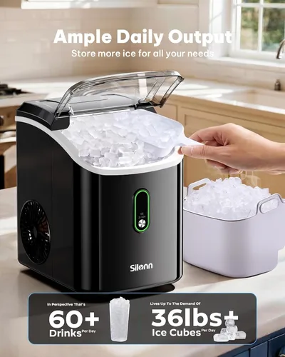 Miniatura 3 de Silonn Máquina de hielo Nugget para encimera, máquina de hielo de pellets con función de autolimpieza, la máquina de hielo sónico produce 33 libras