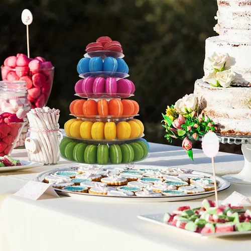 Miniatura 2 de Torre de macaron de 6 niveles, estante redondo de plástico para macarrones, soporte de postre transparente para tartas, soporte de donas para baby