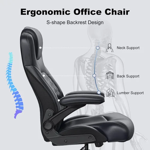 Miniatura 4 de Silla de oficina ejecutiva ergonómica para personas grandes y altas, capacidad de 500 libras con soporte lumbar y reposabrazos abatibles, silla