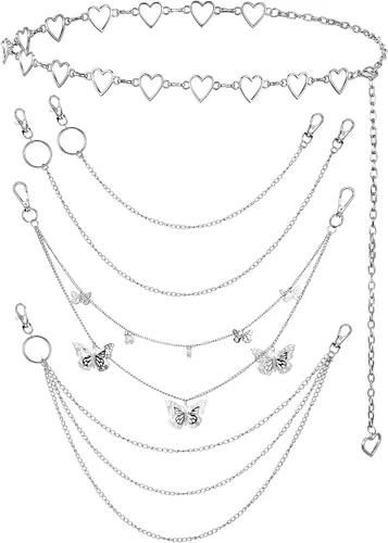 5 piezas cinturón de cadena pantalones de mezclilla bolsillo de cadena cadena de cintura multicapa de hip hop de metal para hombres y mujeres